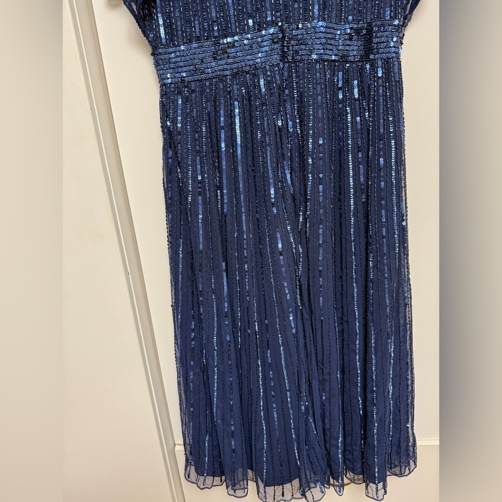 NWT | Mac Duggal 14007 Midnight Blue Navy A Line Embellished Midi Dress Size 12 - Picture 14 of 15